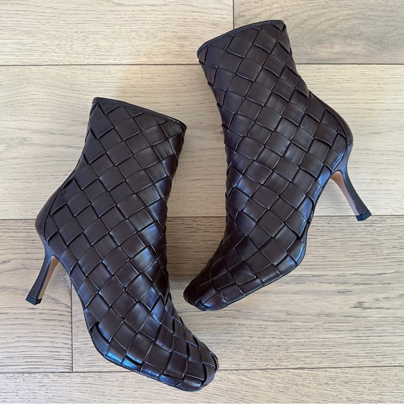 ASOS DESIGN Evita high-heeled square toe woven boots in brown - Picture 6 of 11